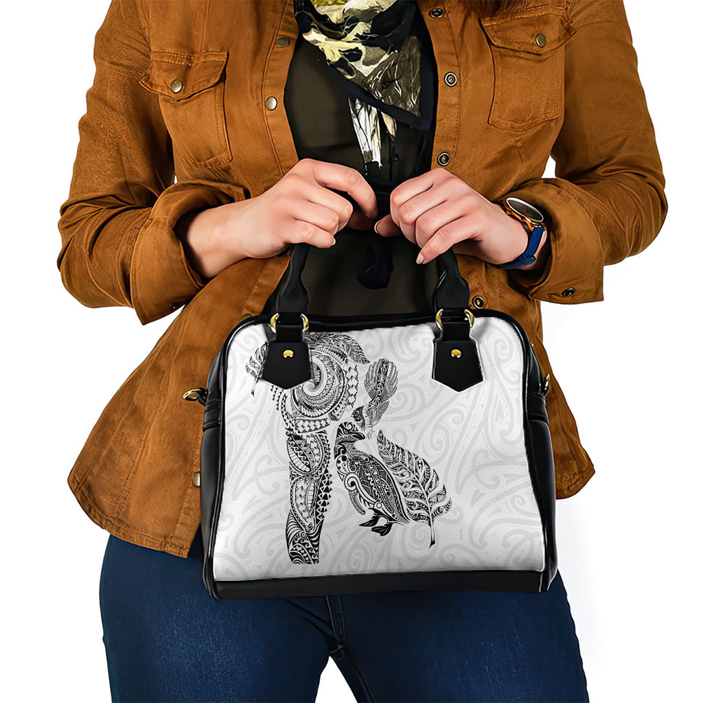 Aotearoa Moko Tribal Tattoo Shoulder Handbag New Zealand Maori Penguin and Fantail White Color LT03 - Polynesian Pride