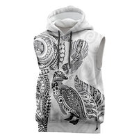 Aotearoa Moko Tribal Tattoo Sleeveless Hoodie New Zealand Maori Penguin and Fantail White Color LT03 White - Polynesian Pride