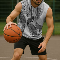 Aotearoa Moko Tribal Tattoo Sleeveless Hoodie New Zealand Maori Penguin and Fantail White Color LT03 - Polynesian Pride