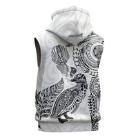Aotearoa Moko Tribal Tattoo Sleeveless Zip Hoodie New Zealand Maori Penguin and Fantail White Color LT03 - Polynesian Pride