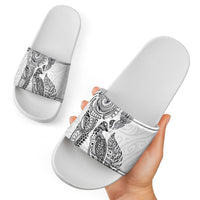 Aotearoa Moko Tribal Tattoo Slide Sandals New Zealand Maori Penguin and Fantail White Color LT03 - Polynesian Pride