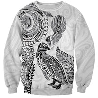 Aotearoa Moko Tribal Tattoo Sweatshirt New Zealand Maori Penguin and Fantail White Color LT03 Unisex White - Polynesian Pride
