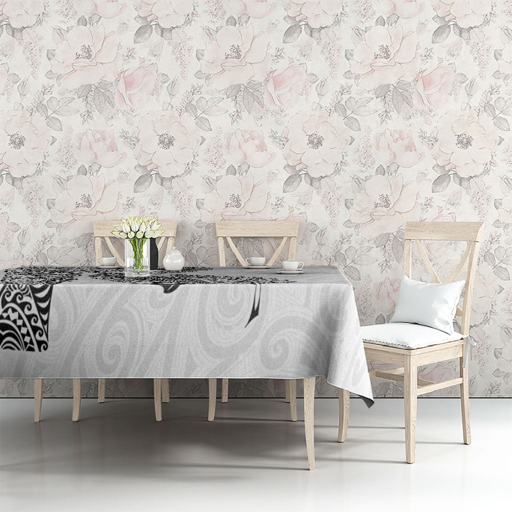 Aotearoa Moko Tribal Tattoo Tablecloth New Zealand Maori Penguin and Fantail White Color LT03 - Polynesian Pride