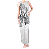 Aotearoa Moko Tribal Tattoo Tank Maxi Dress New Zealand Maori Penguin and Fantail White Color LT03 Women White - Polynesian Pride