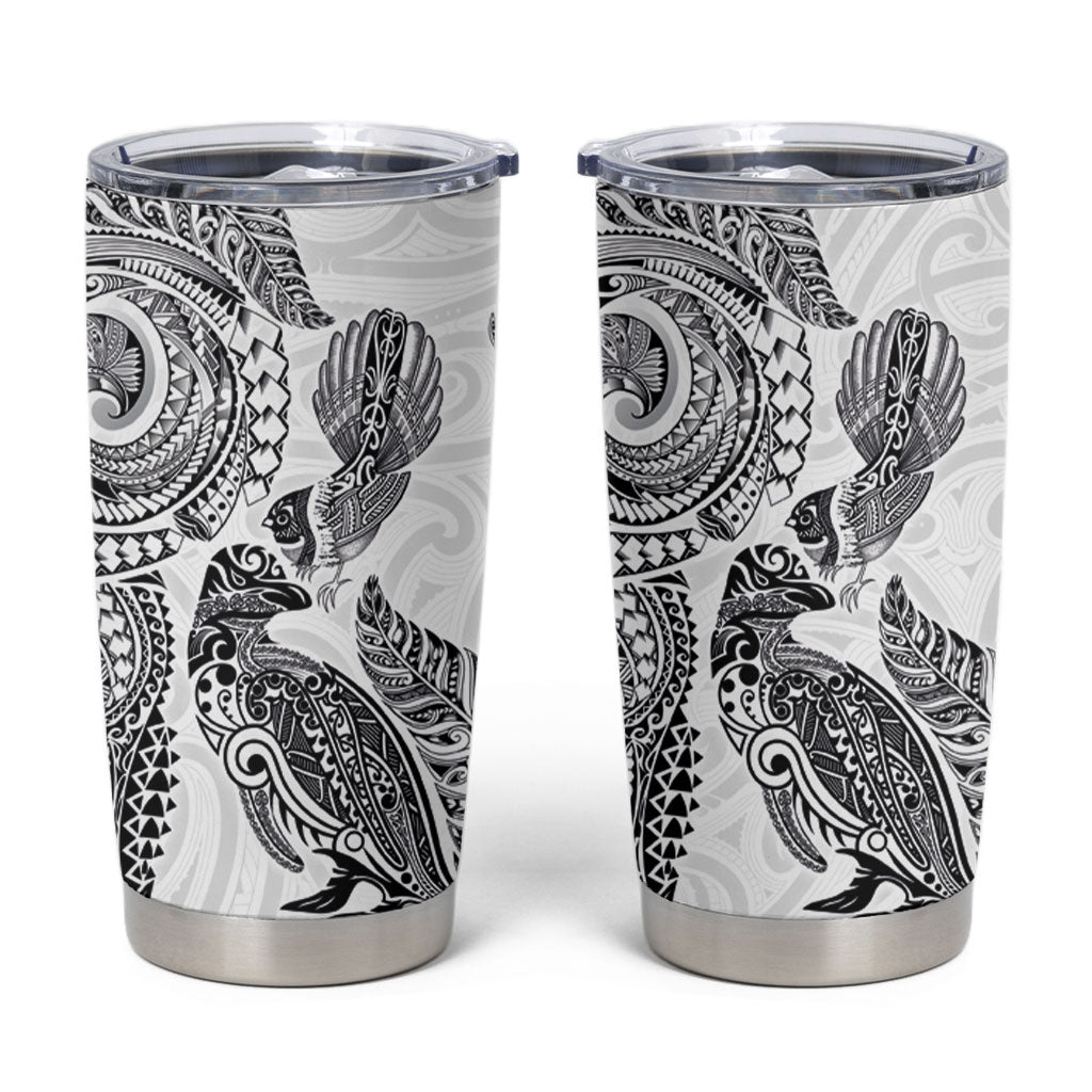 Aotearoa Moko Tribal Tattoo Tumbler Cup New Zealand Maori Penguin and Fantail White Color LT03 White - Polynesian Pride
