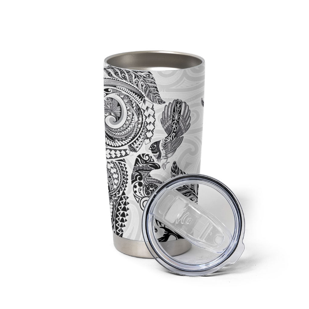 Aotearoa Moko Tribal Tattoo Tumbler Cup New Zealand Maori Penguin and Fantail White Color LT03 - Polynesian Pride