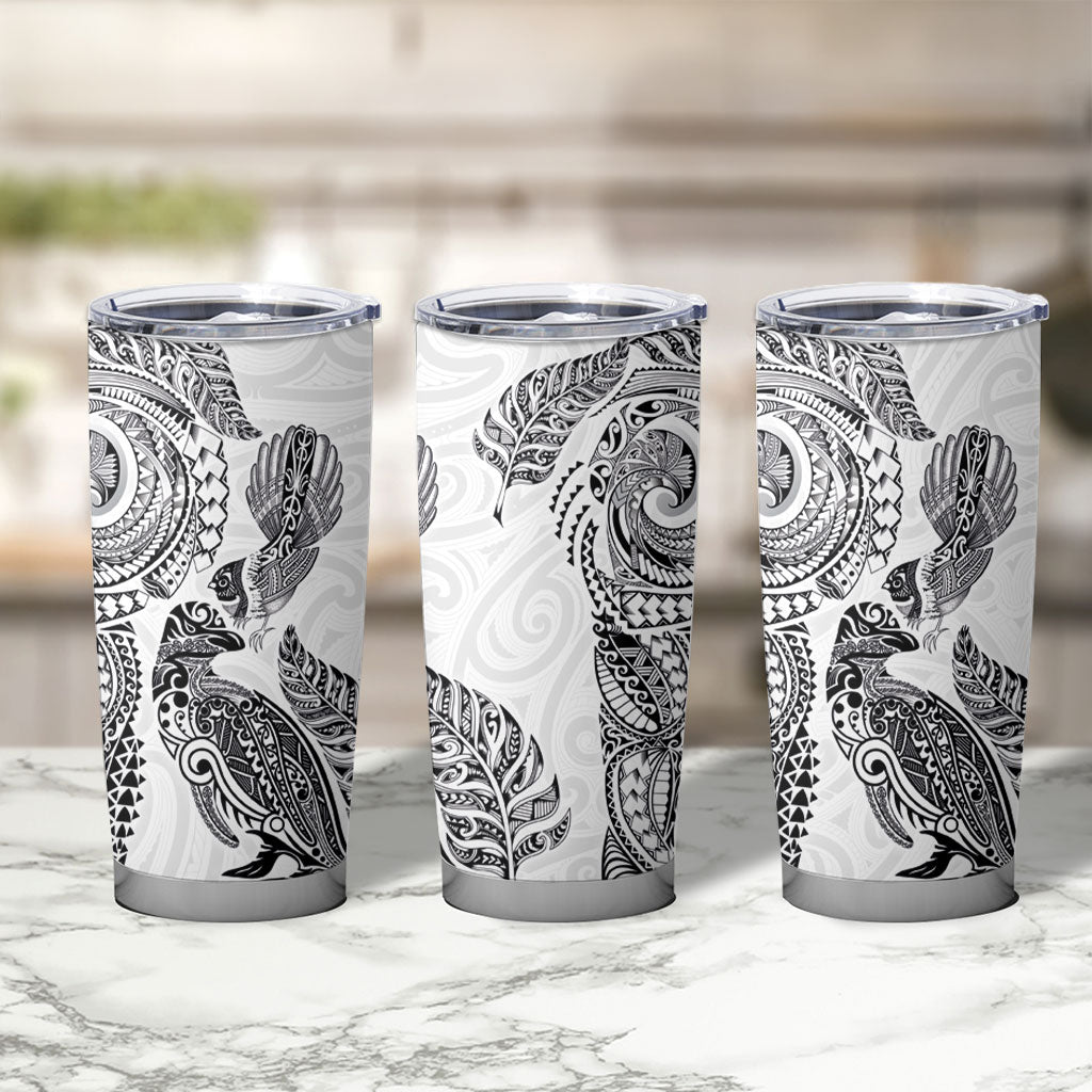 Aotearoa Moko Tribal Tattoo Tumbler Cup New Zealand Maori Penguin and Fantail White Color LT03 - Polynesian Pride