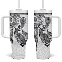 Aotearoa Moko Tribal Tattoo Tumbler With Handle New Zealand Maori Penguin and Fantail White Color LT03 One Size: 40 oz White - Polynesian Pride