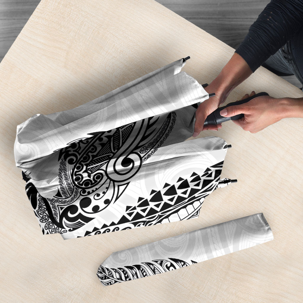 Aotearoa Moko Tribal Tattoo Umbrella New Zealand Maori Penguin and Fantail White Color LT03 - Polynesian Pride