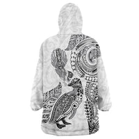 Aotearoa Moko Tribal Tattoo Wearable Blanket Hoodie New Zealand Maori Penguin and Fantail White Color LT03 - Polynesian Pride