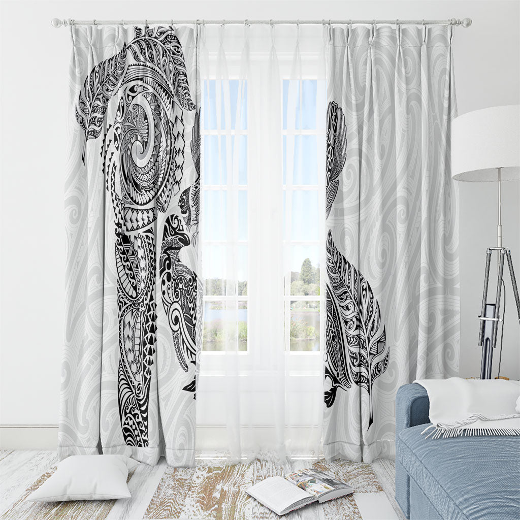 Aotearoa Moko Tribal Tattoo Window Curtain New Zealand Maori Penguin and Fantail White Color LT03 - Polynesian Pride