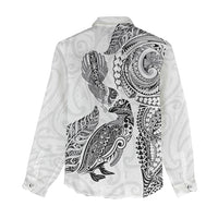 Aotearoa Moko Tribal Tattoo Women Casual Shirt New Zealand Maori Penguin and Fantail White Color LT03 - Polynesian Pride