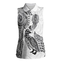 Aotearoa Moko Tribal Tattoo Women Sleeveless Polo Shirt New Zealand Maori Penguin and Fantail White Color LT03 Female White - Polynesian Pride