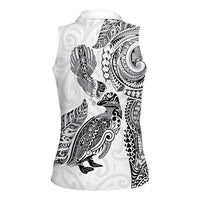 Aotearoa Moko Tribal Tattoo Women Sleeveless Polo Shirt New Zealand Maori Penguin and Fantail White Color LT03 - Polynesian Pride