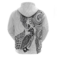 Aotearoa Moko Tribal Tattoo Zip Hoodie New Zealand Maori Penguin and Fantail White Color LT03 - Polynesian Pride