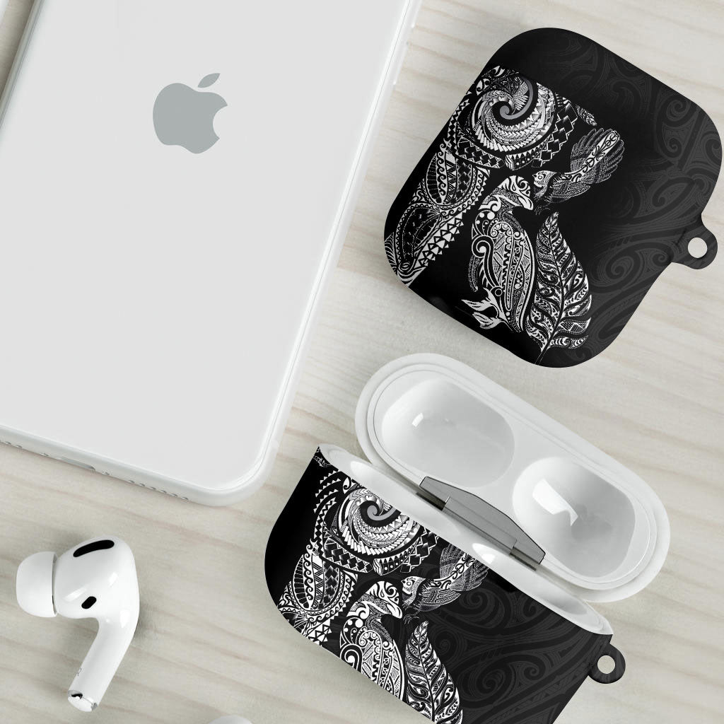 Aotearoa Moko Tribal Tattoo AirPods Case New Zealand Maori Penguin and Fantail Black Color LT03 - Polynesian Pride
