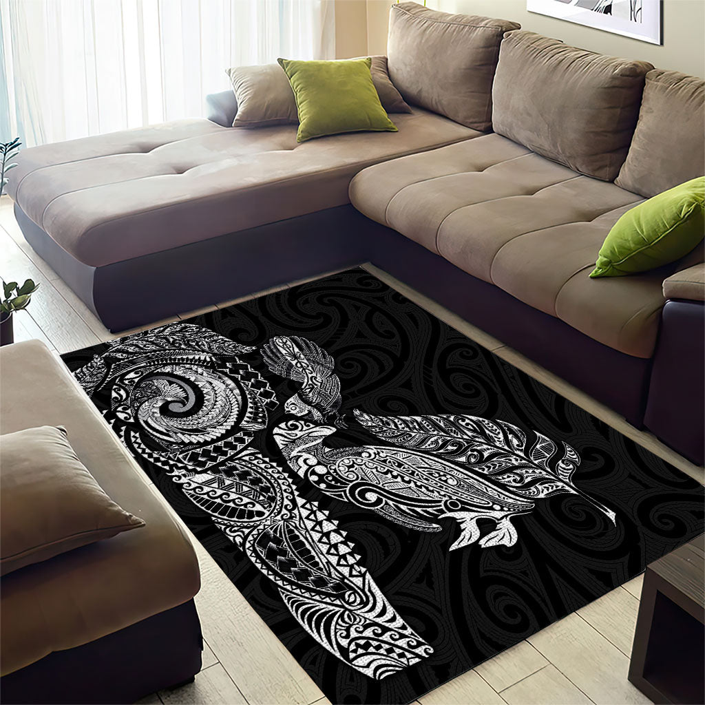 Aotearoa Moko Tribal Tattoo Area Rug New Zealand Maori Penguin and Fantail Black Color LT03 - Polynesian Pride