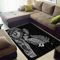 Aotearoa Moko Tribal Tattoo Area Rug New Zealand Maori Penguin and Fantail Black Color LT03 - Polynesian Pride
