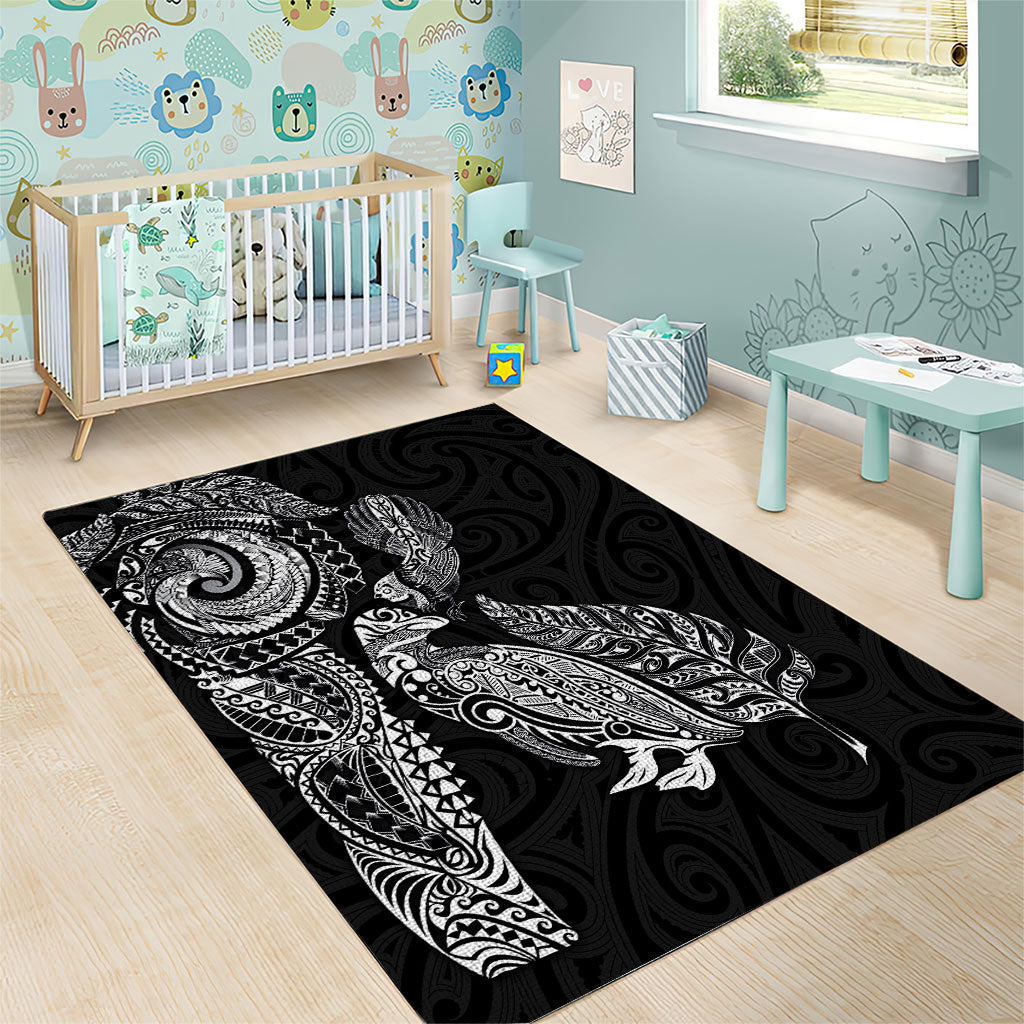 Aotearoa Moko Tribal Tattoo Area Rug New Zealand Maori Penguin and Fantail Black Color LT03 - Polynesian Pride