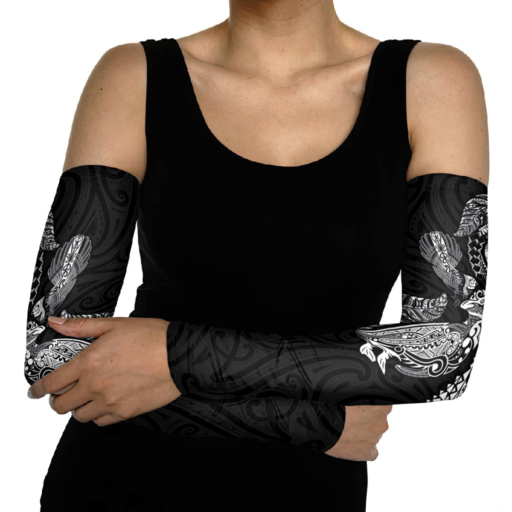 Aotearoa Moko Tribal Tattoo Arm Sleeves New Zealand Maori Penguin and Fantail Black Color LT03 - Polynesian Pride