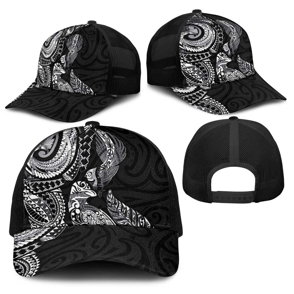 Aotearoa Moko Tribal Tattoo Baseball Net Cap New Zealand Maori Penguin and Fantail Black Color LT03 - Polynesian Pride