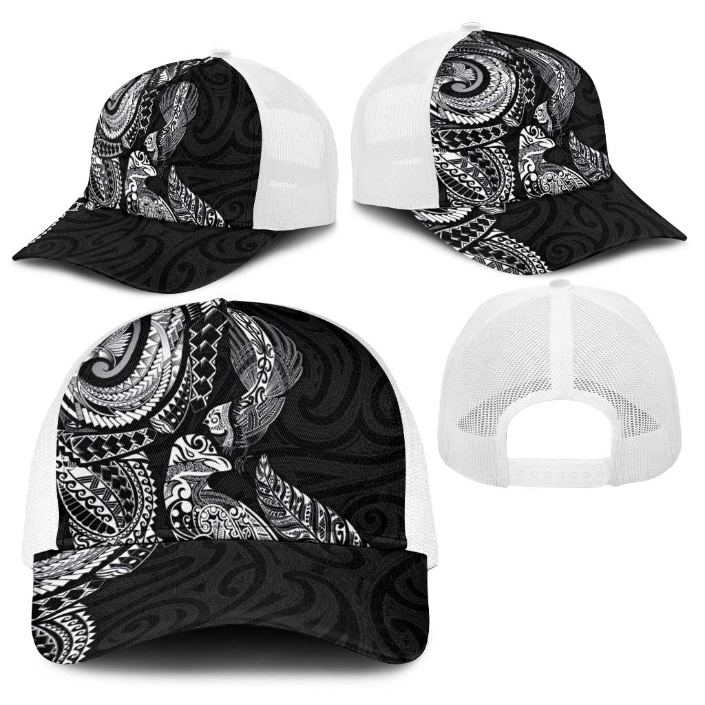 Aotearoa Moko Tribal Tattoo Baseball Net Cap New Zealand Maori Penguin and Fantail Black Color LT03 - Polynesian Pride