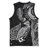 Aotearoa Moko Tribal Tattoo Basketball Jersey New Zealand Maori Penguin and Fantail Black Color LT03 - Polynesian Pride