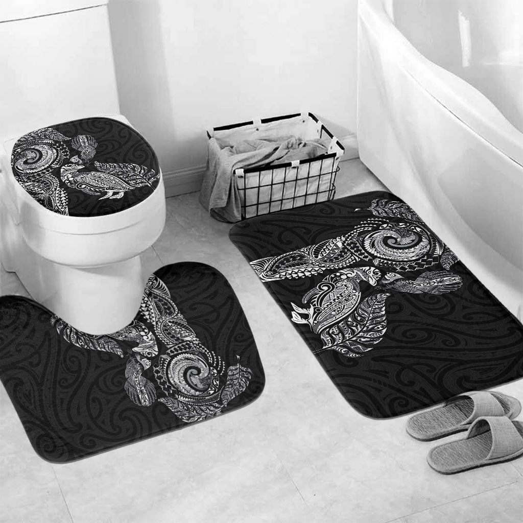 Aotearoa Moko Tribal Tattoo Bathroom Set New Zealand Maori Penguin and Fantail Black Color LT03 Mat Set Only (3 pcs) One Size Black - Polynesian Pride