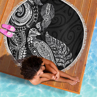 Aotearoa Moko Tribal Tattoo Beach Blanket New Zealand Maori Penguin and Fantail Black Color LT03 - Polynesian Pride