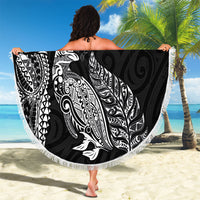 Aotearoa Moko Tribal Tattoo Beach Blanket New Zealand Maori Penguin and Fantail Black Color LT03 - Polynesian Pride