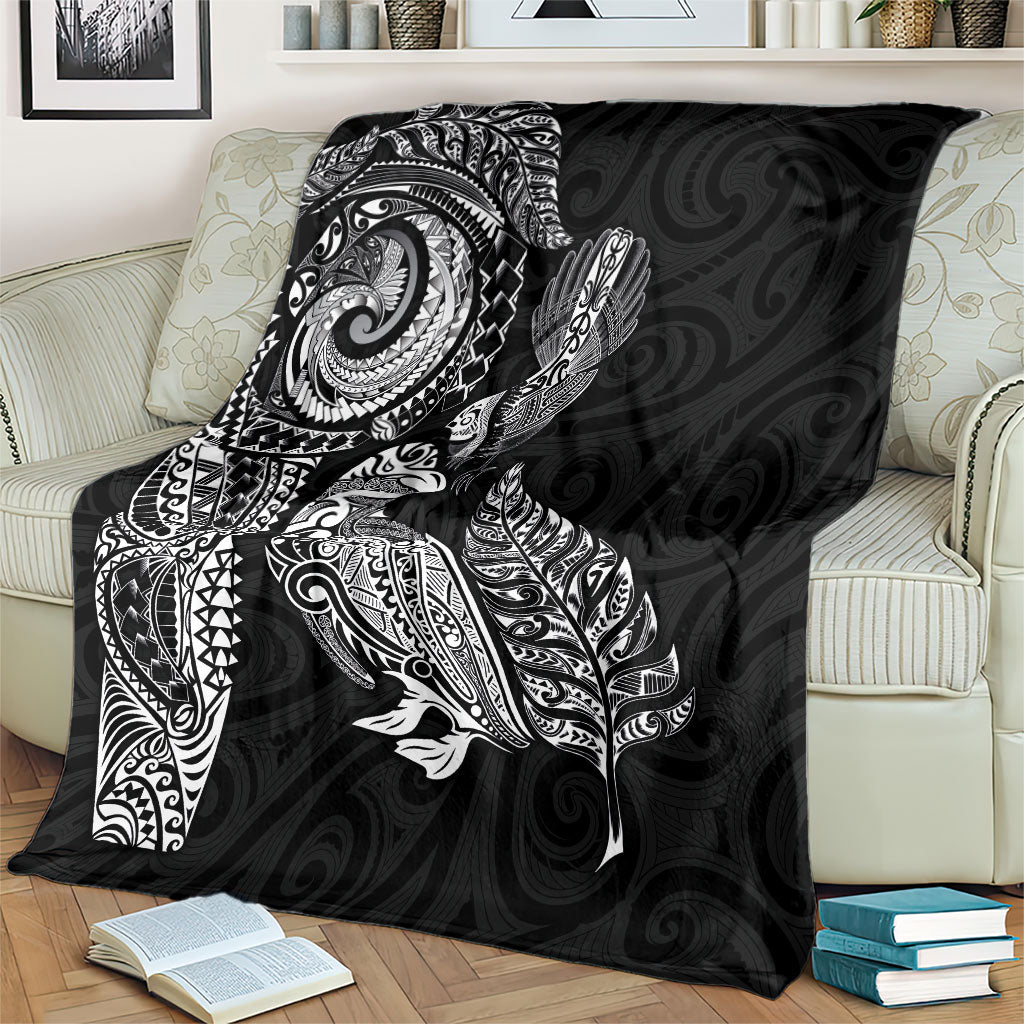 Aotearoa Moko Tribal Tattoo Blanket New Zealand Maori Penguin and Fantail Black Color LT03 - Polynesian Pride