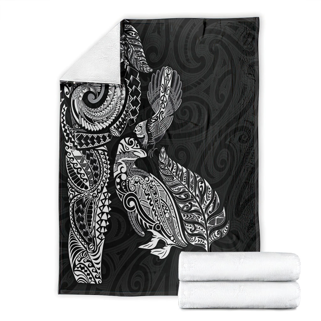 Aotearoa Moko Tribal Tattoo Blanket New Zealand Maori Penguin and Fantail Black Color LT03 - Polynesian Pride