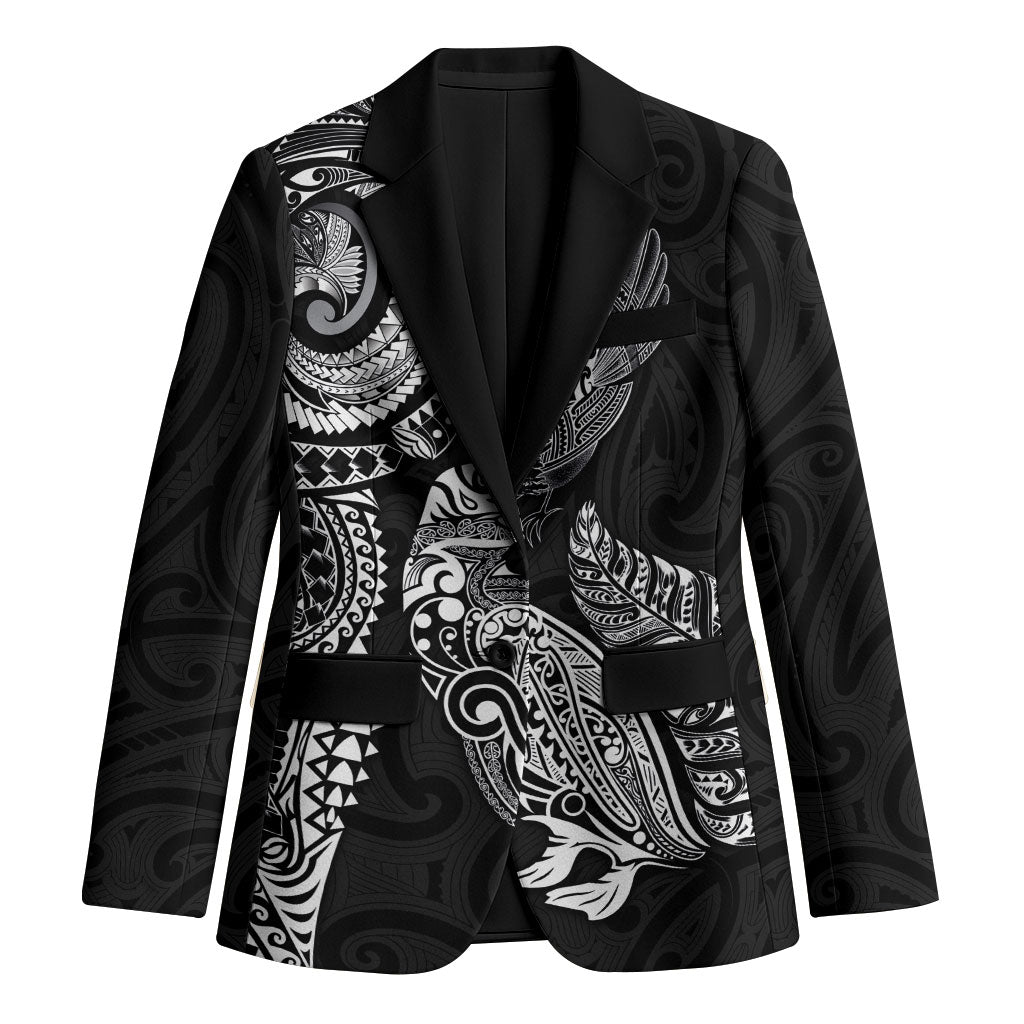 Aotearoa Moko Tribal Tattoo Blazer New Zealand Maori Penguin and Fantail Black Color