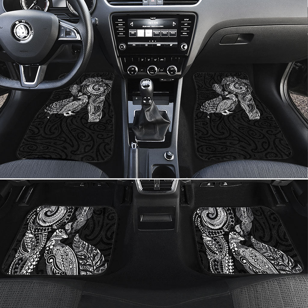Aotearoa Moko Tribal Tattoo Car Mats New Zealand Maori Penguin and Fantail Black Color LT03 Set 4pcs Black - Polynesian Pride
