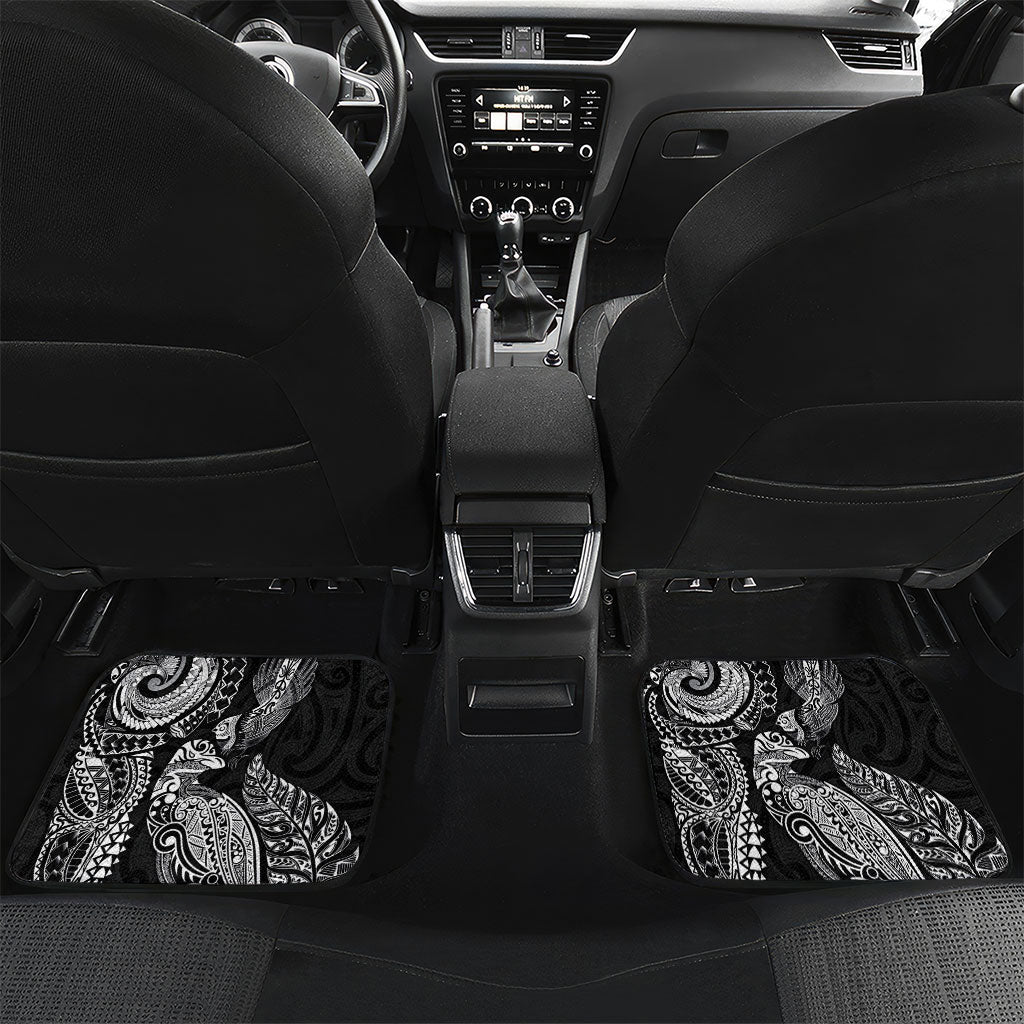Aotearoa Moko Tribal Tattoo Car Mats New Zealand Maori Penguin and Fantail Black Color LT03 Set 2pcs - Back Black - Polynesian Pride