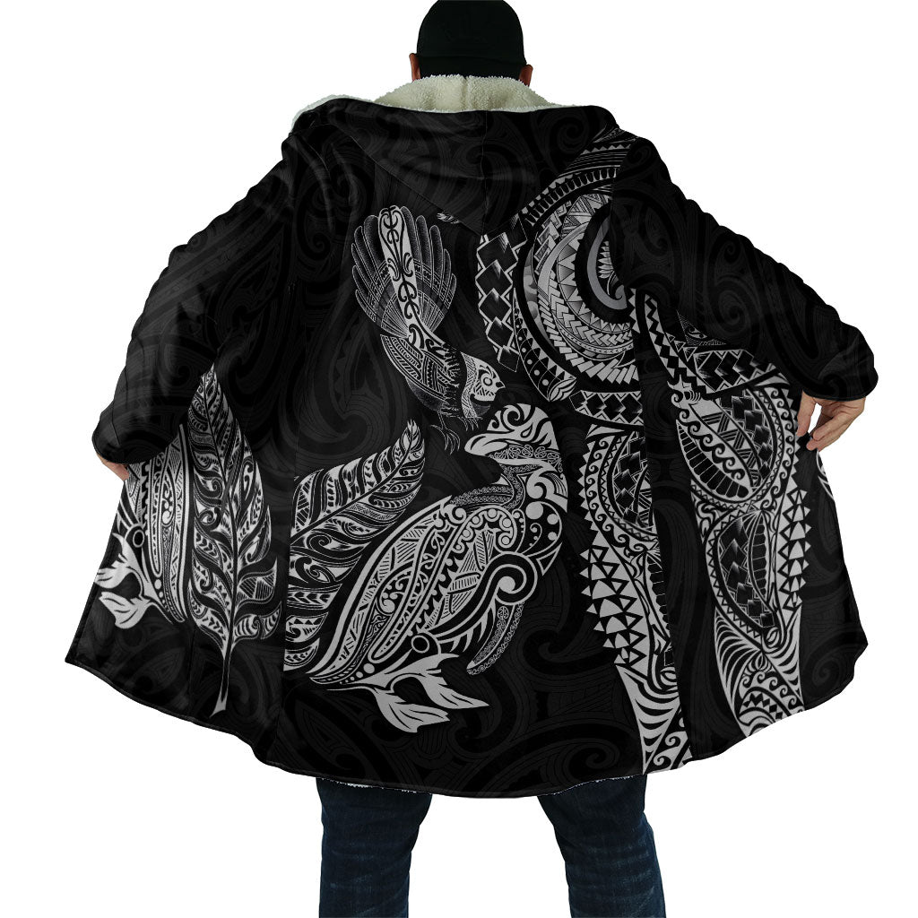 Aotearoa Moko Tribal Tattoo Cloak New Zealand Maori Penguin and Fantail Black Color LT03 - Polynesian Pride