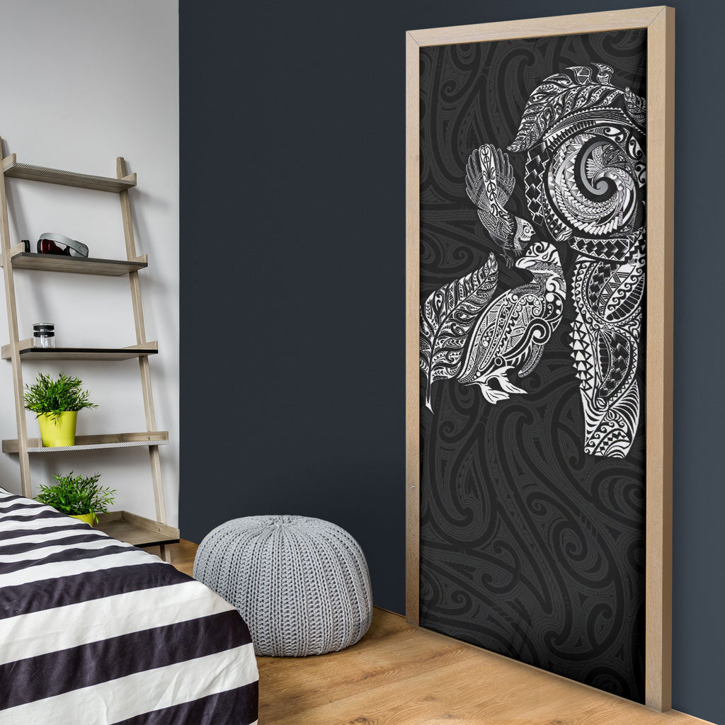 Aotearoa Moko Tribal Tattoo Door Cover New Zealand Maori Penguin and Fantail Black Color LT03 - Polynesian Pride