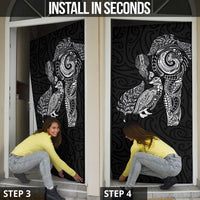 Aotearoa Moko Tribal Tattoo Door Cover New Zealand Maori Penguin and Fantail Black Color LT03 - Polynesian Pride