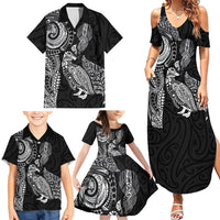 Aotearoa Moko Tribal Tattoo Family Matching Summer Maxi Dress and Hawaiian Shirt New Zealand Maori Penguin and Fantail Black Color LT03 - Polynesian Pride