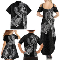Aotearoa Moko Tribal Tattoo Family Matching Summer Maxi Dress and Hawaiian Shirt New Zealand Maori Penguin and Fantail Black Color LT03 - Polynesian Pride