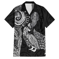 Aotearoa Moko Tribal Tattoo Family Matching Summer Maxi Dress and Hawaiian Shirt New Zealand Maori Penguin and Fantail Black Color LT03 Dad's Shirt - Short Sleeve Black - Polynesian Pride