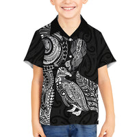 Aotearoa Moko Tribal Tattoo Family Matching Summer Maxi Dress and Hawaiian Shirt New Zealand Maori Penguin and Fantail Black Color LT03 Son's Shirt Black - Polynesian Pride