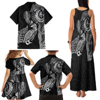 Aotearoa Moko Tribal Tattoo Family Matching Tank Maxi Dress and Hawaiian Shirt New Zealand Maori Penguin and Fantail Black Color LT03 - Polynesian Pride
