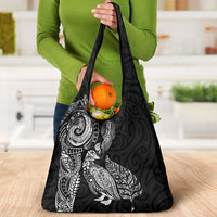 Aotearoa Moko Tribal Tattoo Grocery Bag New Zealand Maori Penguin and Fantail Black Color LT03 - Polynesian Pride