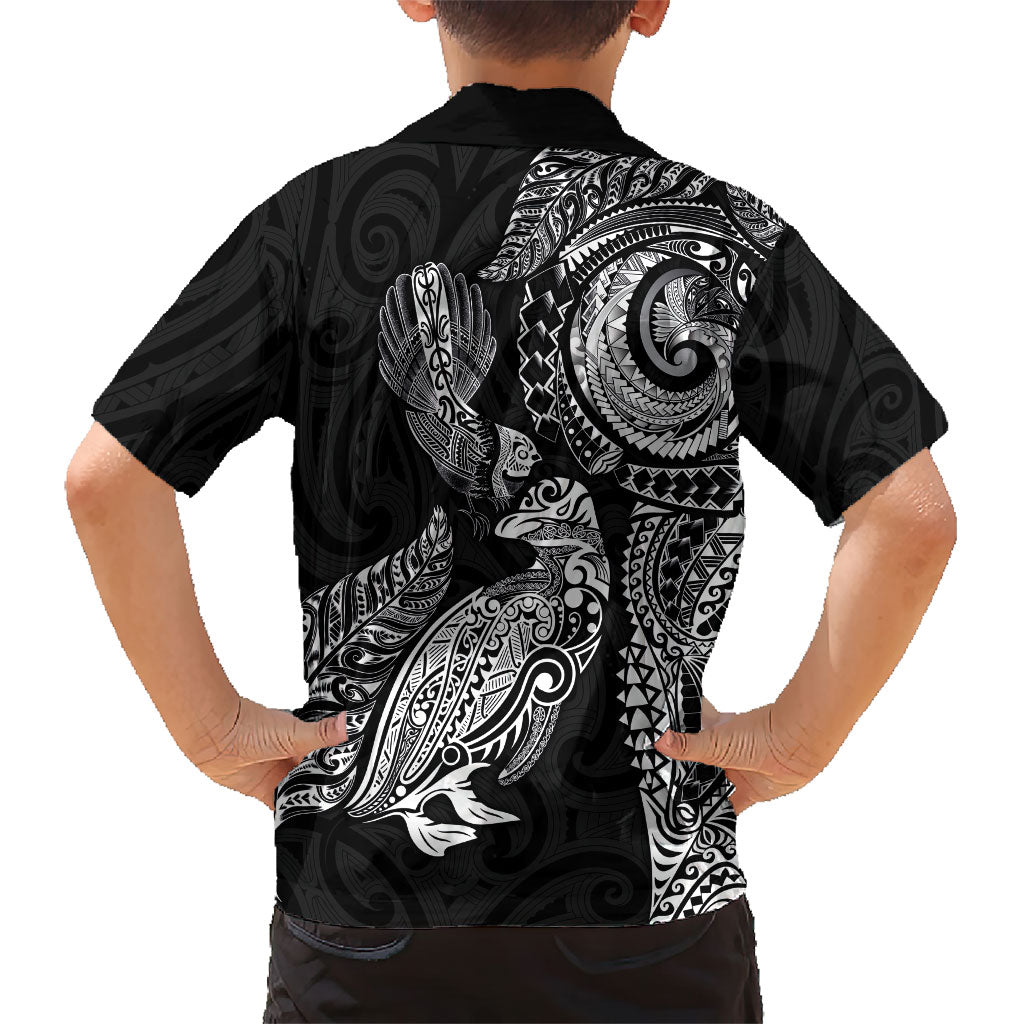 Aotearoa Moko Tribal Tattoo Hawaiian Shirt New Zealand Maori Penguin and Fantail Black Color LT03 - Polynesian Pride