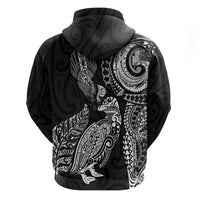 Aotearoa Moko Tribal Tattoo Hoodie New Zealand Maori Penguin and Fantail Black Color LT03 - Polynesian Pride