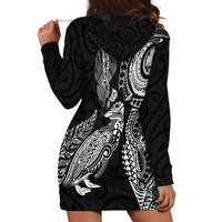 Aotearoa Moko Tribal Tattoo Hoodie Dress New Zealand Maori Penguin and Fantail Black Color LT03 - Polynesian Pride