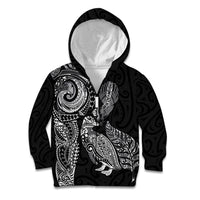 Aotearoa Moko Tribal Tattoo Kid Hoodie New Zealand Maori Penguin and Fantail Black Color LT03 Zip Hoodie Black - Polynesian Pride