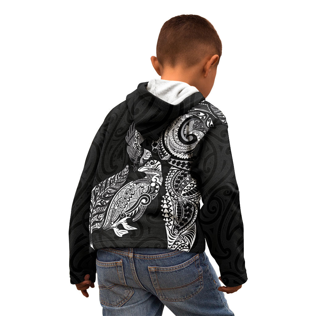 Aotearoa Moko Tribal Tattoo Kid Hoodie New Zealand Maori Penguin and Fantail Black Color LT03 - Polynesian Pride