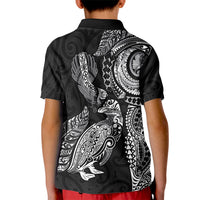 Aotearoa Moko Tribal Tattoo Kid Polo Shirt New Zealand Maori Penguin and Fantail Black Color LT03 - Polynesian Pride